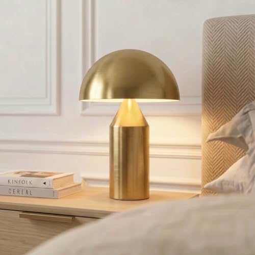 Brightech Venus Mushroom Table Lamp - Modern Lamp for Living Room, Bedroom Side/End Table - Dimmable, Unique Side Table LED Lamp Shade for Office, Reading - Brass/Gold, 14" Tall - Image 5