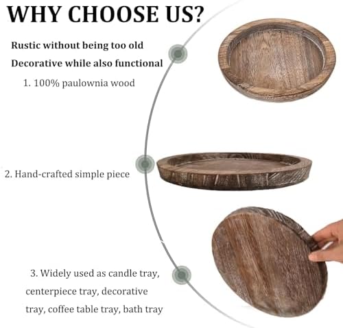 Rustic Wooden Serving Tray - Candle Holder Tray Home Decor, Small Wooden Serving Tray, Round Wood Tray for Coffee Table, Decorative Tray, Centerpiece Table Decorations for Home Decor (8.07 in), Retro - Image 5