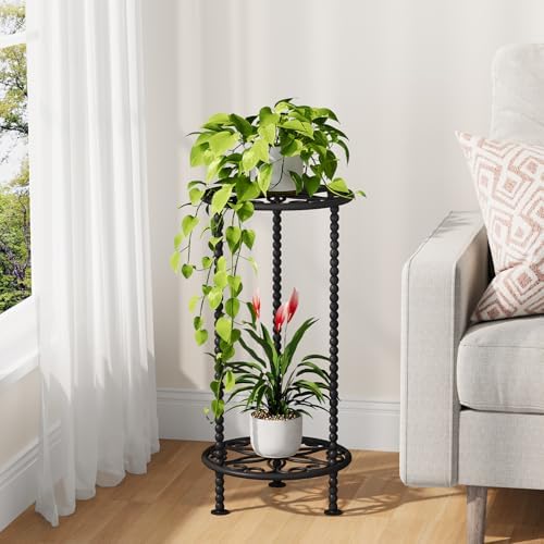 YINMIT Plant Stand Indoor, 2 Tier Small Plant Stand, 23" Tall Metal Spindle Poles Plant Stands, Corner Flower Pot Stand, Plant Tables Indoor (Flower Black, 23.2 In) - Image 6