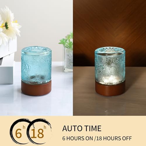 Mini Soft Warm Light Lamp Battery Operated Portable Night Light with Timer, Small Glass Vintage Dim Sleep Nightlights, Battery Powered Wireless Night Lights for Adults (1), Blue, M2-1-6 - Image 3