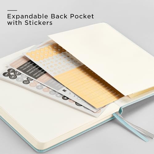 &And Per Se Dotted Journal Notebook, A5 Hardcover Leather Dotted Journal, 160 Pages 100gsm Thick Dot Grid Paper, 3 Sheets of Stickers Included - 5.7'' x 8'' (Cyan) - Image 6