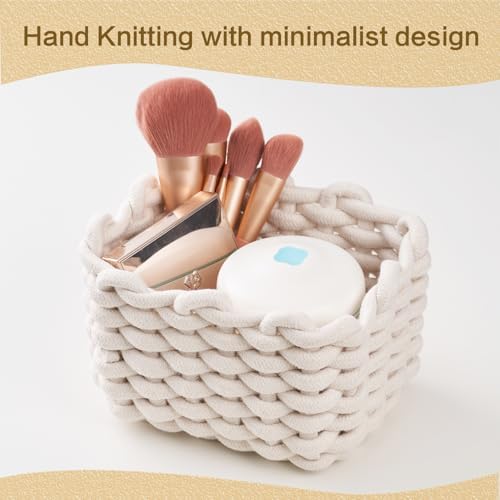 Small Woven Square Basket for Storage & Organizing, Cute Mini Cotton Rope Empty Gift Basket for Mother's Day Bedside Caddy Shelves Bathroom Dresser, Minimalist Chic Design for Nursery, Bedroom, Office - Image 7