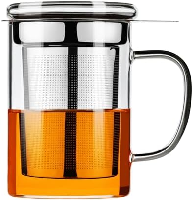 PARACITY Tea Mug with Infuser and Lid, 15 oz Clear Borosilicate Tea Cup by PARACITY
