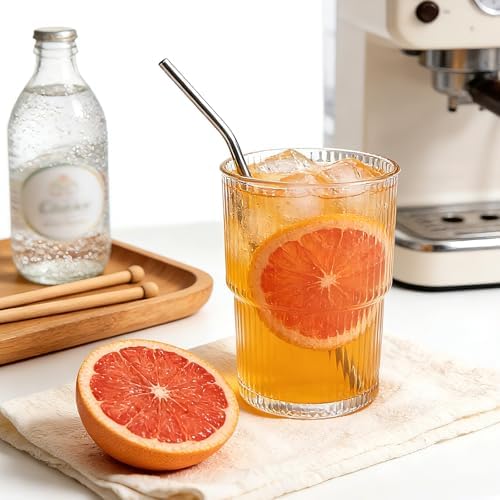 6 Pack 13oz Ribbed Glass Tumbler with Lid and Straw - Image 4