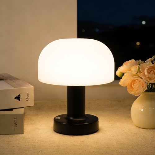 Cordless Rechargeable Mushroom Table Lamp, Dimmable 3-Color Night Light by HAPYGILightings