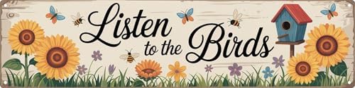 AWISZZZ Listen to the Birds Metal Sign 4x16in Nature Plaque for Garden Yard Wall Decor Outdoor Meditation Gift by AWISZZZ