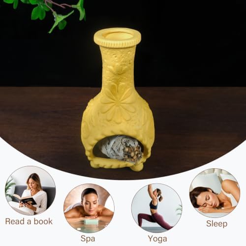 Yellow Floral Palo Santo Chiminea,Smudge Stick-Incense Cones Burner Holder - Image 4