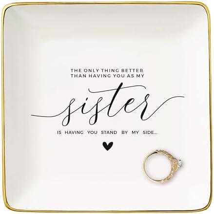 NZY Bridesmaid Proposal Gift for Sister,Maid Of Honor Proposal Gifts from Bride,Bridal Shower Present for Sister Women,Wedding-Bachelorette Party Present,Ceramic Jewelry Tray Trinket Holder Ring Dish by NZY