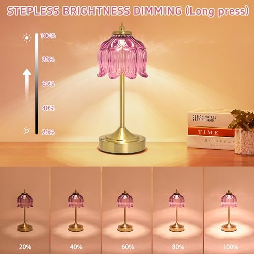 Cordless Table Lamp, Rechargeable Purple Glass Lotus Flower Lamp - Image 5