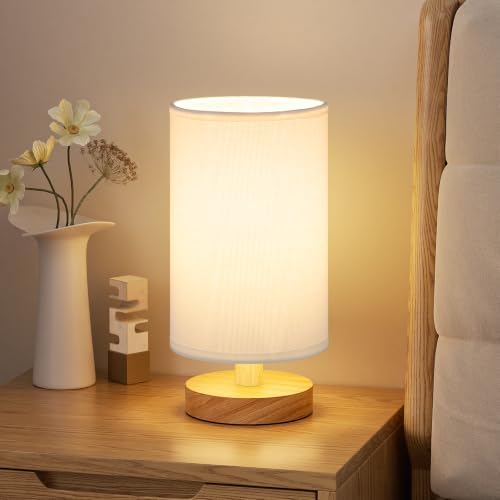 Fenmzee 8.5" Small Table Lamp for Bedroom - White Shade & Wood Base by Fenmzeelighting