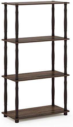 Furinno Turn-N-Tube 4-Tier Multipurpose Shelf Display Rack, Classic Tubes, Walnut/Brown - Image 5