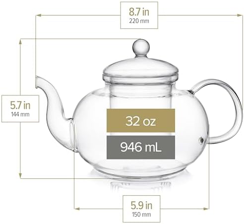 Teabloom Blossoms Glass Teapot – Stovetop and Microwave Safe Borosilicate Glass Teapot with Removable Loose Tea Glass Infuser (32 Oz) - Tea Purist's Choice - Image 4