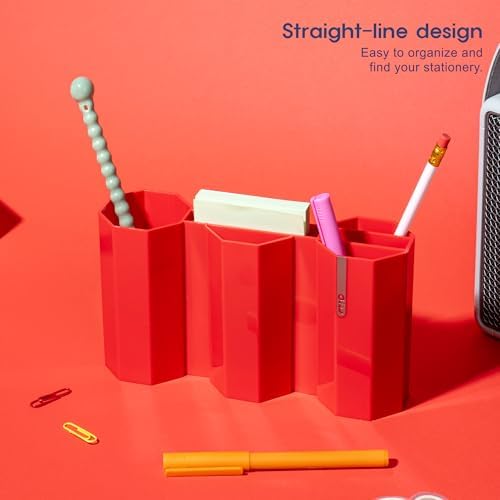 AonT Design Small Desk Organizer - Red Pen Tray & Holder (Multi-Compartment) (Made in Korea) – Modern Office Storage Supplies Organizer and Aesthetic Decor for Accessories - Image 2