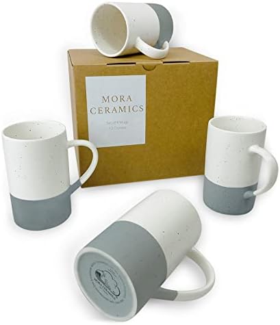 MORA Ceramics 12oz Coffee Mug Set of 4 - Ceramic Tea Cups with Handle - Microwave and Dishwasher Safe, Perfect For Cup or Mug Lovers - Rustic Matte Glaze, Modern Design Mugs - Flint by MORA
