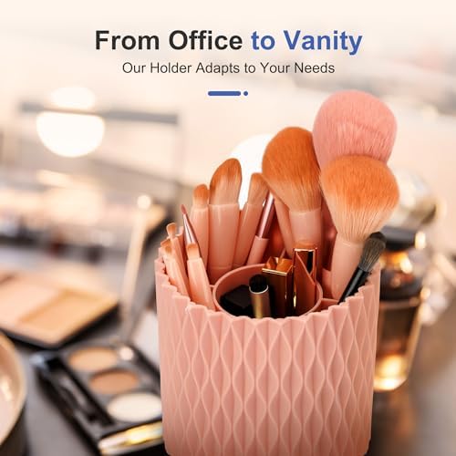 Pencil Holder - 360° Rotation, 5 Slot Desk Supplies For Women Office Aesthetic. Pencil Holder For Office&School, Desk Accessories(Pink) - Image 3