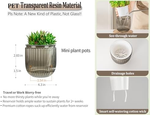 Melphoe Self Watering Pots for Indoor Plants Planter, 4.3 Inch 2 Pack Planters Self Watering Plant Pots for Flower, Houseplants, Succulent, African Violets and Cactus with Drainage - Image 6