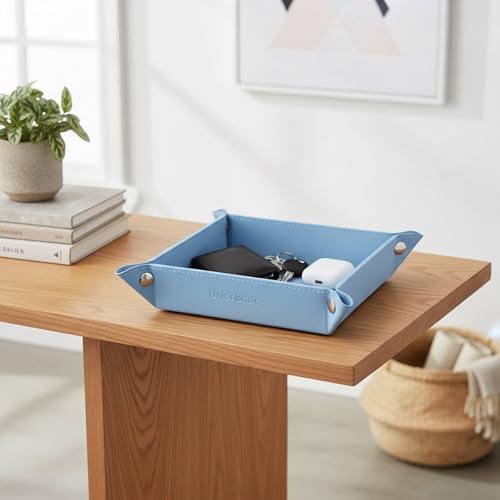 UnionBasic Small Valet Tray, Jewelry Tray for Rings Watches Earrings, Entryway Catchall Caddy for Coins Keys Change, Nightstand Bedside Valet Holder, Trays for Electronic Gadgets, Blue - Image 5