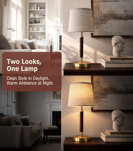 JOOFO Mid Century Wood Table Lamp with Pull Chain, Bedside Lamp. - Image 3