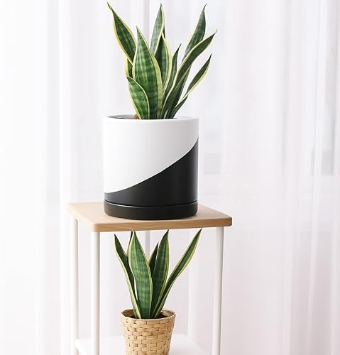 D'vine Dev 8.2 Inch Ceramic Planter Pot, Black White Diagonal, 94-O-D-K - Image 5
