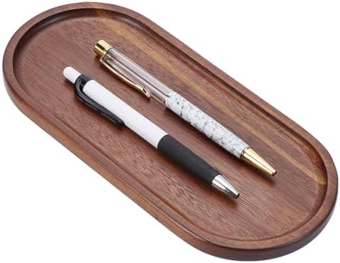 PLIGREAT Oval Wooden Pen Tray, Minimalist Brown Writing Instrument Rest Tea Coffee Table Tray for Office Desk Organizer Kitchen Tableware by PLIGREAT