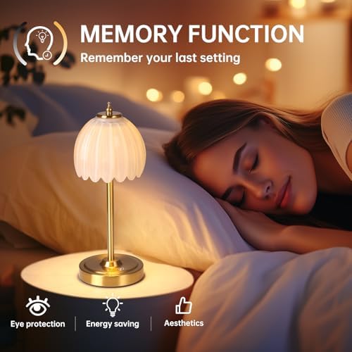Shenmoyl Tulip Table Lamp with 5000mAh Battery & Touch Control, Cordless Table Lamp with 3 Colors, Dimmable Rechargeable Table Lamps for Bedroom, Nightstands, Living Room, Entryways (White Tulip) - Image 3