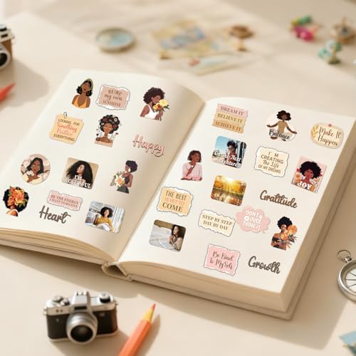 Vision Board Supplies Scrapbook - 50 Pcs Black Girl Travel Stickers - Image 3