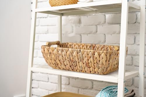 Water Hyacinth Storage Baskets with Wooden Handles，Large Wicker Baskets for Organizing Set of 2 - Image 3