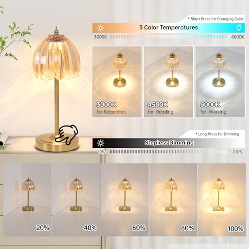 Shenmoyl Small TulipTable Lamp, 3 Color Temperatures, Table Lamps for Living Room, Bedroom, Nightstand (Amber Tulip) - Image 2