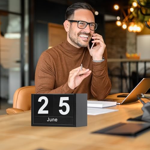 Wooden Block Calendar for Desk, Small Size Daily Desktop Perpetual Desk Calendar, Cute Date Display Desk Accessories for Home Office Decor, Teacher, Classroom, Reusable Yearly, Black - Image 6