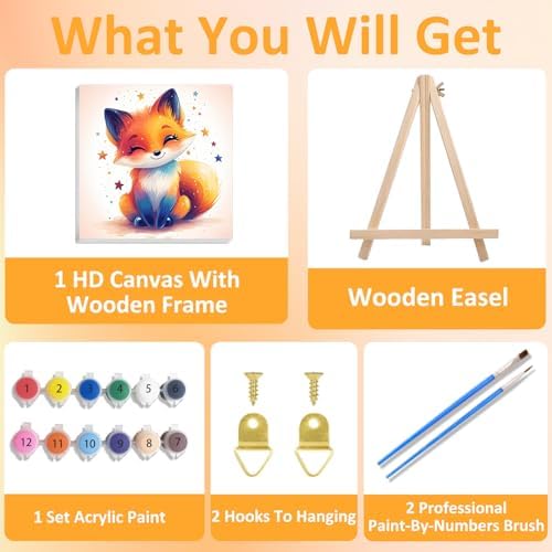 Fox Paint by Numbers Kit for Kids, 8x8 inch - Image 4