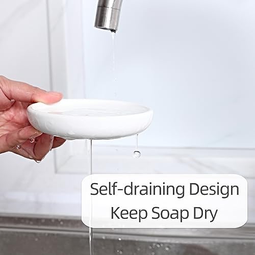Round Self Draining Soap Dish, Small Ceramic Tray, Keep Soap Dry(Black) - Image 4