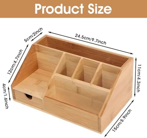 9.6x5.9x4.3in Bamboo Desk Organizer with Drawer and Tray - Image 4