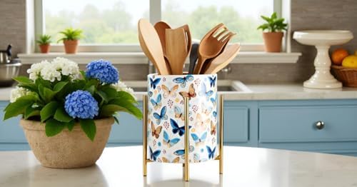 Pencil Cup Sturdy Metal frame with white Ceramic Pen Holder For Desks and kitchen Appliance Holders - Image 5