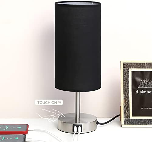 Bedside Lamp with USB Port - Touch Control Table Lamp for Bedroom Wood 3 Way Dimmable Nightstand Lamp with Round Black Shade for Living Room, Dorm, Home Office (LED Bulb Included) (Blacl2) by Yarra-Decor