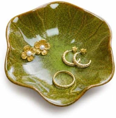 Green Ceramic Lotus Leaf Jewelry Dish Tray,Ring Dish Trinket Tray by GISK