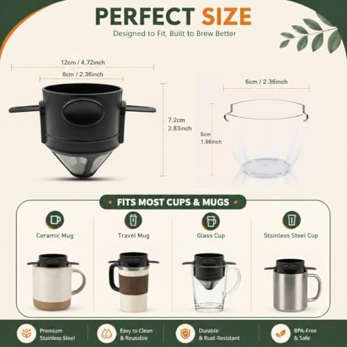 Pour Over Coffee Dripper Foldable,Stainless Steel Coffee Filter,Metal Mesh Coffee Filters Reusable,Portable Backpacking Manual Coffee Maker Single Cup - Image 3