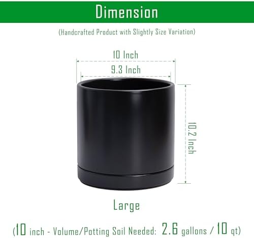 D'vine Dev 2-Pack Ceramic Pots with Saucers, Black, 10 in, 94-V-E-2 - Image 3