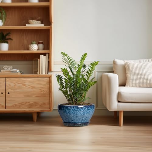 Ceramicfor Ceramic Planter 11 Inch - Ceramic Pots for Plants Indoor Outdoor, Large Plant Pot with Drainage Hole and Saucer, Decorative Round Planter, Plant Lover Gifts, Garden Decor, Blue - Image 4