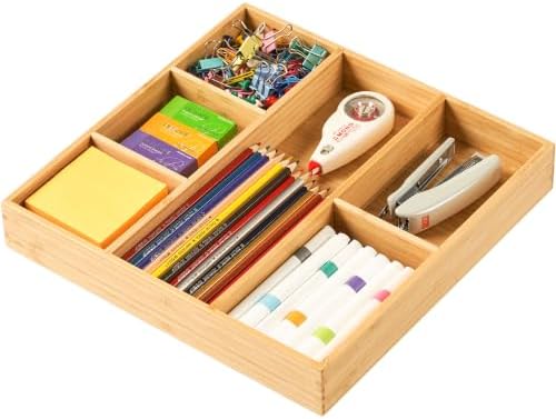 Umilife Bamboo Desk Drawer Organizer, Wood Office Junk Tray, 12"x12" by Umilife