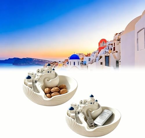 Santorinistyle Catchall Bowl, 3D Printed Greek Island Organizer for Keys, Blue Dome Building Conch Catchall Bowl, Architecture Style Decorative Shell Tray for Keys Coins & Jewelry(2pcs) by Unknown