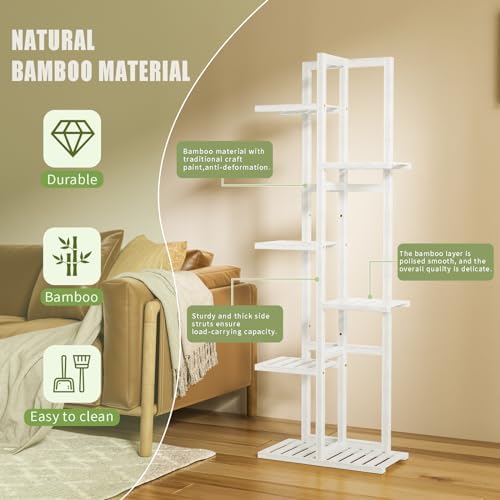 ROMGUAR CRAFT 6 Tier Bamboo Plant Stand Indoor, Tall Flower Holder, White - Image 5