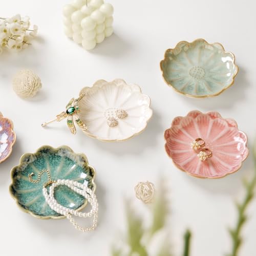 Lotus Ring Holder Dish Small Indoor Ash Tray, Ceramic Dessert Plate Trinket Jewelry Holder Organizing Necklace Earrings for Parents Friends Sister, Light Green. All Jewelries Are NOT Included. - Image 4