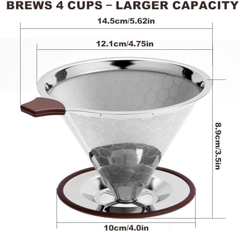 Pour Over Coffee Dripper, Roogaluckeep Stainless Steel Reusable Filter - Image 3