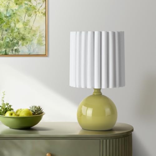 Ziqqeelam Green Small Table Lamp with Scalloped Linen Shade, Mini Green Table Lamp for Bedroom Nightstand, Cute Desk Night Light for Living Room, Bookshelf, Kitchen Counter, Kids Room, Office by Unknown