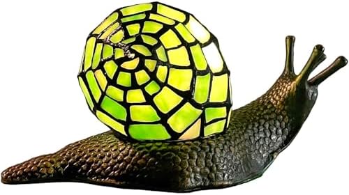 Bieye L10964 Green Land Snail Tiffany Style Stained Glass Accent Table Lamp by Bieye