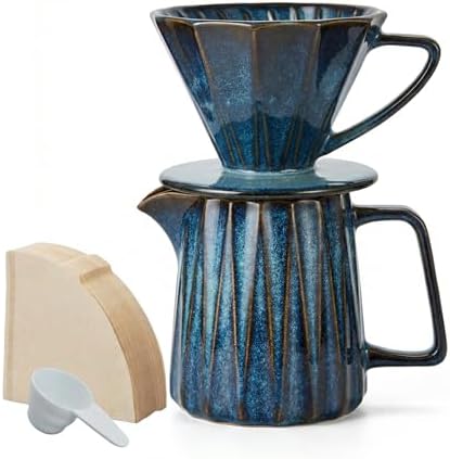 Pour Over Coffee Maker Set, Vintage Ceramic Coffee Dripper with 50 Paper Filters, 15oz/450ml, for Home Café Restaurant Camping by JSYTCCJ