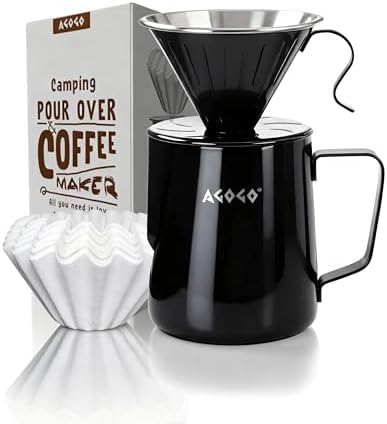 AGOGO Stainless Pour Over Coffee Maker Set, 50 Paper Filters, 30oz, Black by AGOGOOfficial