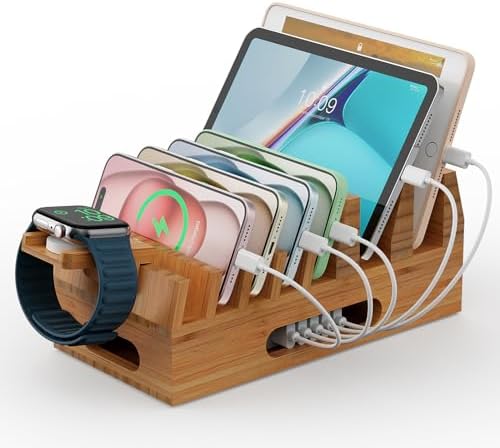 Pezin & Hulin Bamboo Charging Station with 5 Cables-Natural Bamboo by PezinHulin