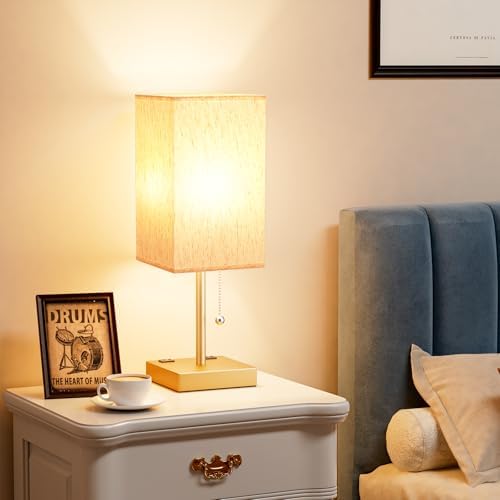 Gold Bedside Lamp for Bedroom - 3 Color Temperatures, USB A+C, 2 AC Outlets - Image 7