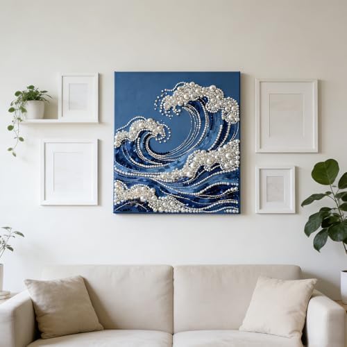 Mrchfr Wave Pearl Painting Kit for Adults & Beginners, DIY Ocean Theme DIY All-Pearl Dot Painting, Stress Relief Art Craft Supplies for Gift Home Wall Decor, No Frame (Style A) - Image 4